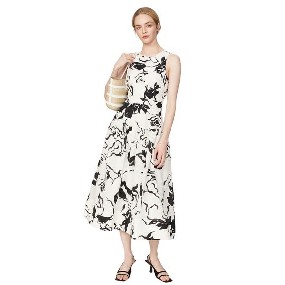 TANYA TAYLOR Black & White Floral Jackie Matelessé Open Back A-Line Dress Size 8 - Picture 1 of 10